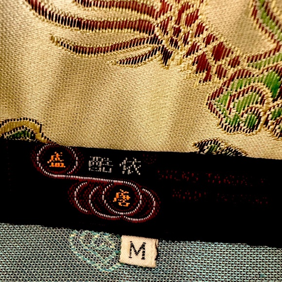 Oriental Gold Satin Dress Sz S  47” top of Shoulder to Bottom Hem - Picture 10 of 11